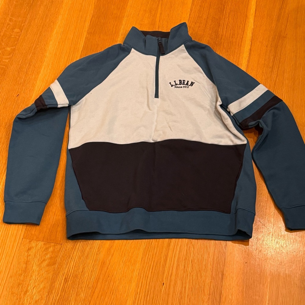L.L. Bean Colorblock Quarter Zip Pullover Size Medium with Pockets Cozy Preppy